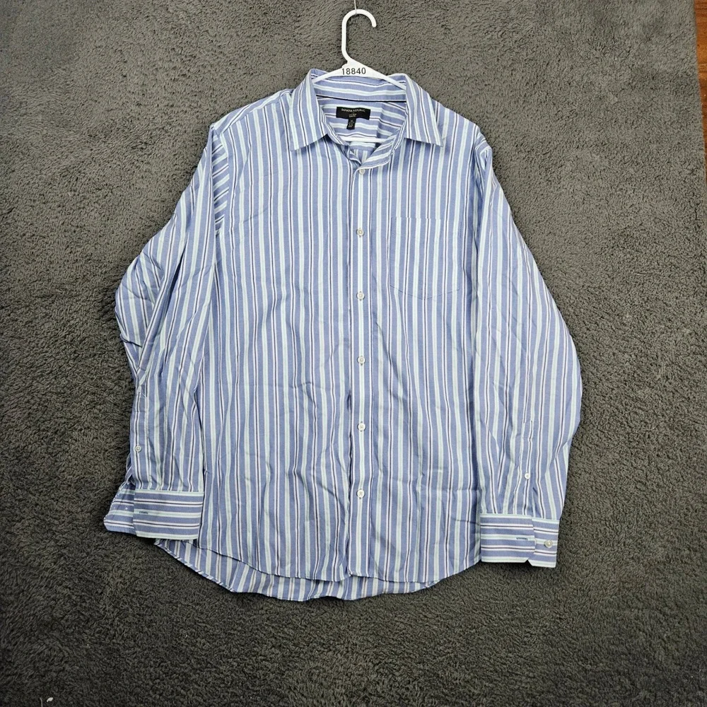 Banana Republic Non Iron Slim Fit Blue‎ Stripe Button Down Shirt Mens XL